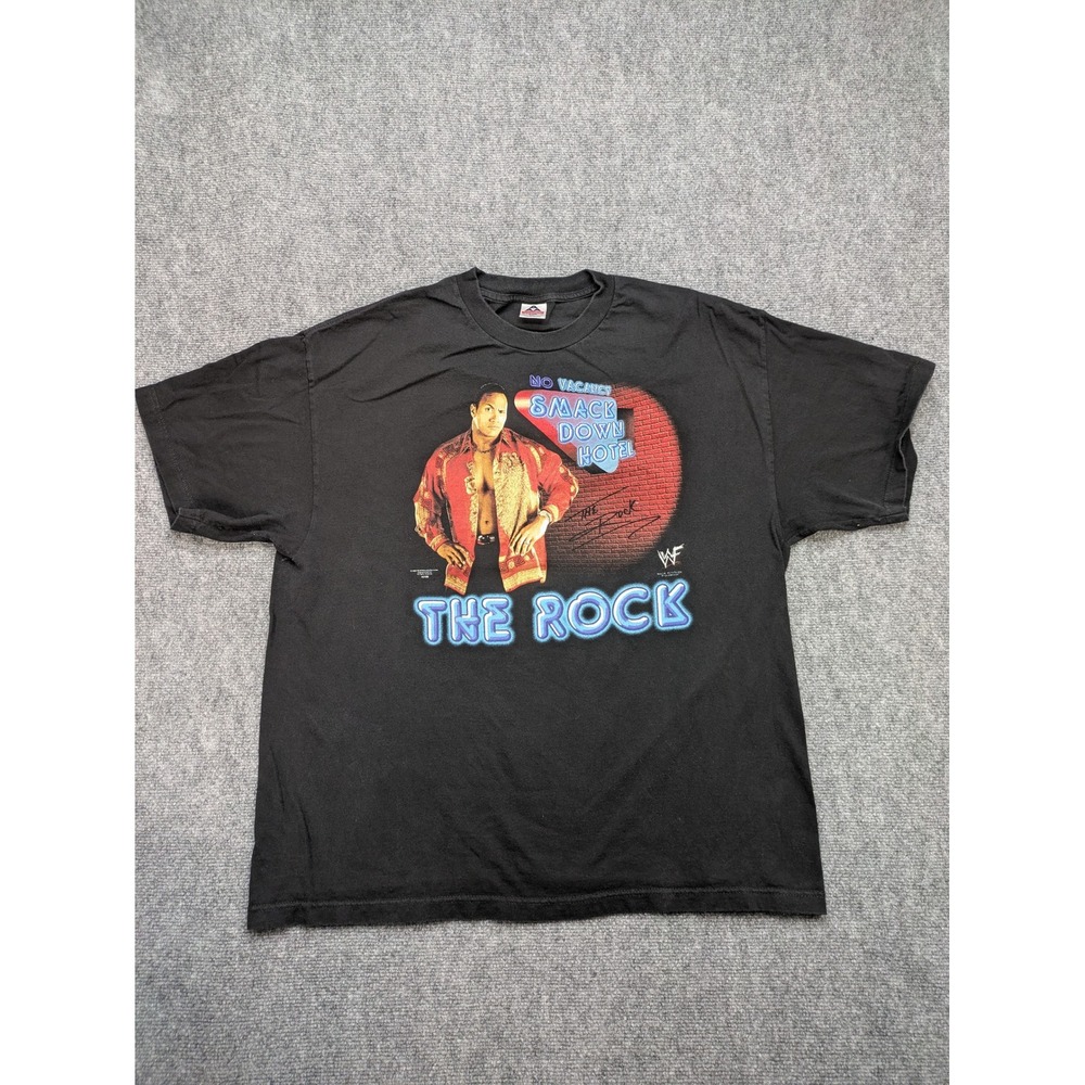 The‎ Rock WWF Smackdown Hotel Mens Black Graphic Shirt Size 2XL Vintage 2000 Y2K